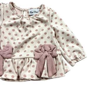 Rare Editions Mauve Polka Dot Bow Sweater Size 12 Mo.